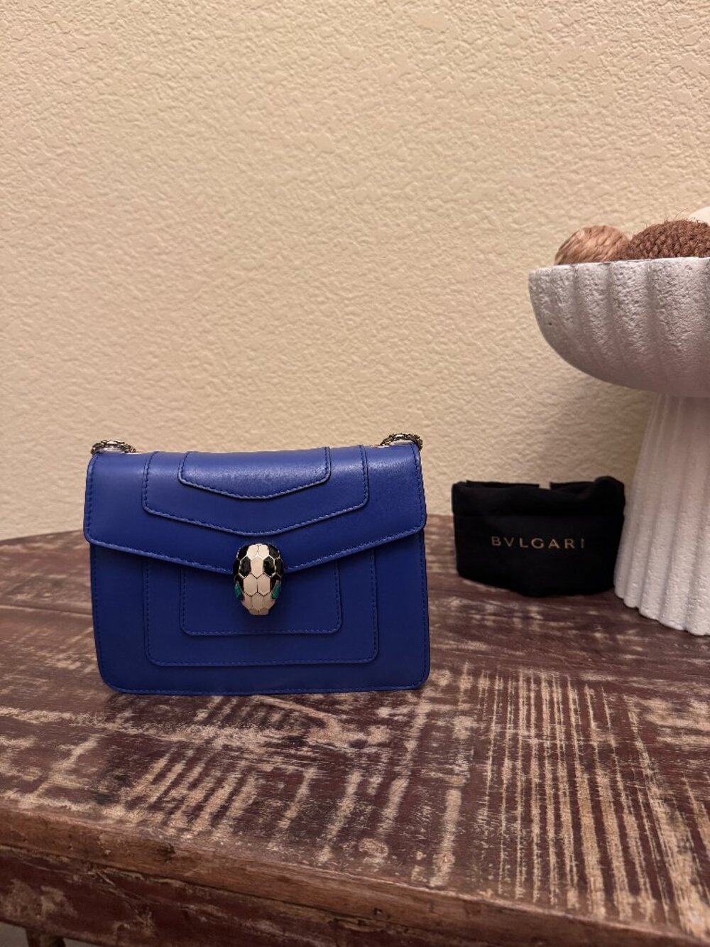 Bvlgari Serpenti Forever Blue Leather Shoulder Bag + COA